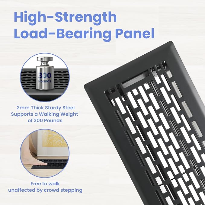 4x12 Inches 2 Pack Heavy Duty Walkable Floor Register - Easy Adjust Air Supply Lever Decorative Floor Vent Covers - Boston