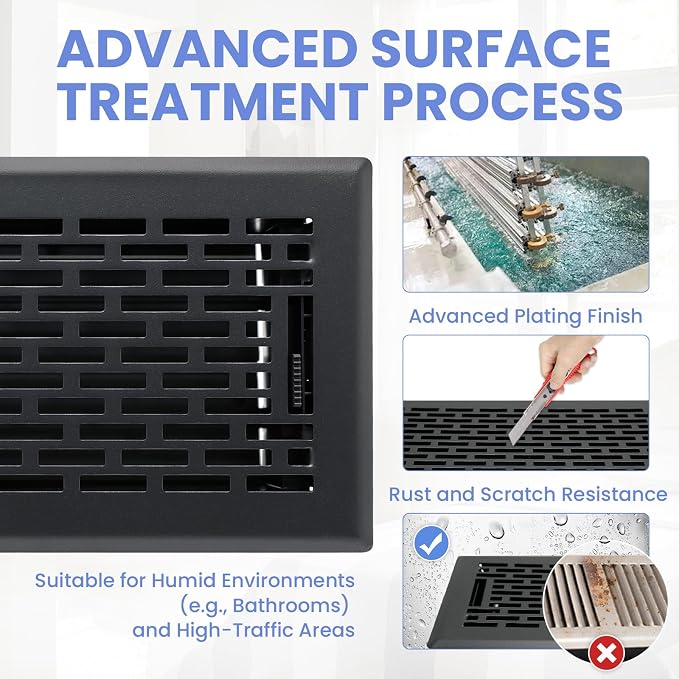 4x12 Inches 2 Pack Heavy Duty Walkable Floor Register - Easy Adjust Air Supply Lever Decorative Floor Vent Covers - Boston