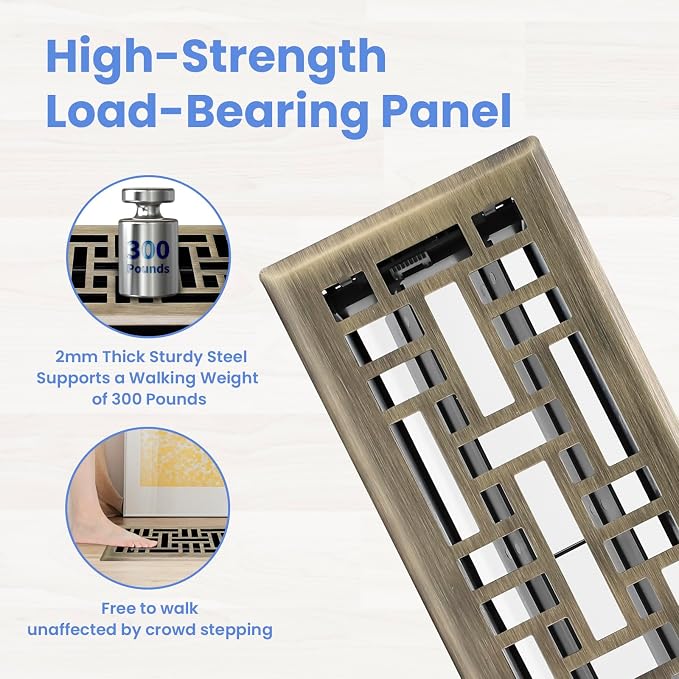 4x12 Inches 2 Pack Heavy Duty Walkable Floor Register Easy Adjust Air Supply Lever Floor Vents - Seattle Design - Vent Cover