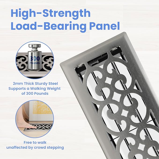 4x12 Inches 2 Pack Heavy Duty Walkable Floor Register Easy Adjust Air Supply Lever Floor Vents - Charlotte Design - Vent