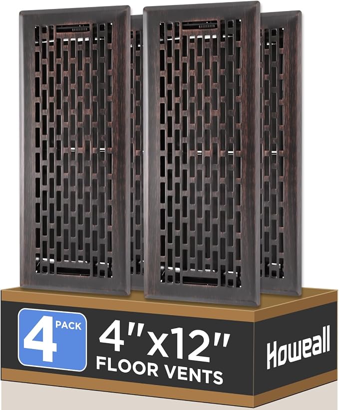 4x12 Inches 4 Pack Heavy Duty Walkable Floor Register - Easy Adjust Air Supply Lever Decorative Floor Vent Covers, Boston