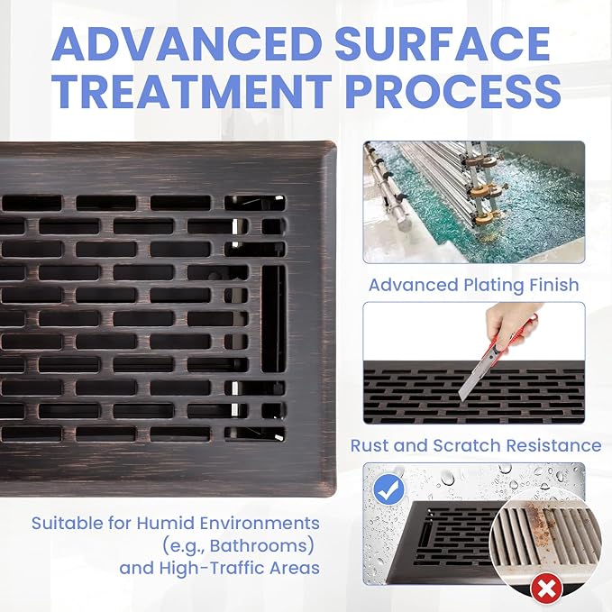 4x12 Inches 4 Pack Heavy Duty Walkable Floor Register - Easy Adjust Air Supply Lever Decorative Floor Vent Covers, Boston
