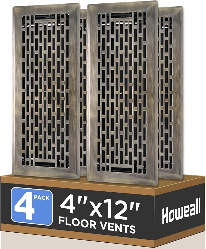 4x12 Inches 4 Pack Heavy Duty Walkable Floor Register - Easy Adjust Air Supply Lever Decorative Floor Vent Covers, Boston