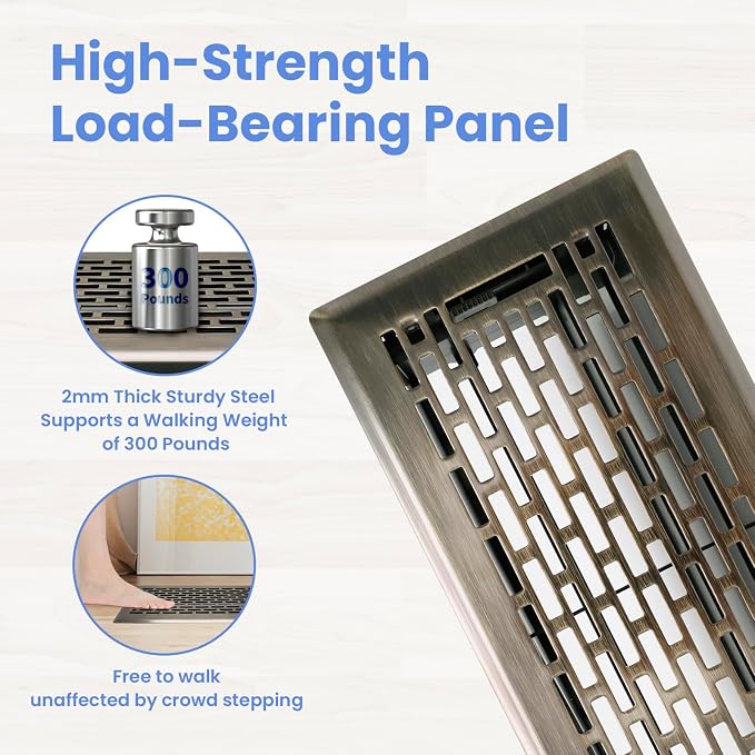 4x12 Inches 4 Pack Heavy Duty Walkable Floor Register - Easy Adjust Air Supply Lever Decorative Floor Vent Covers, Boston