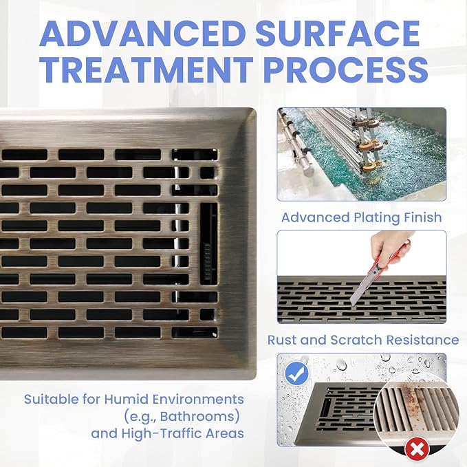 4x12 Inches 4 Pack Heavy Duty Walkable Floor Register - Easy Adjust Air Supply Lever Decorative Floor Vent Covers, Boston