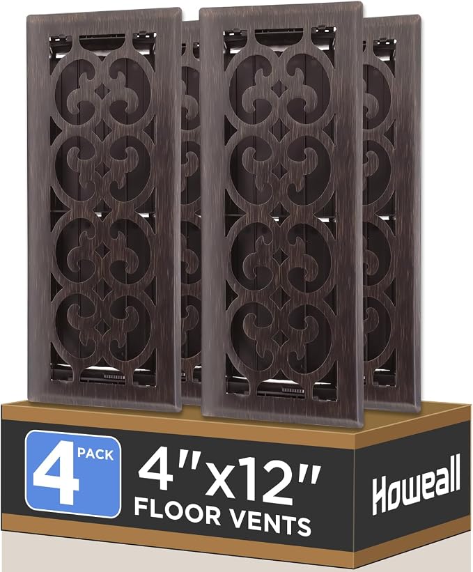4x12 Inches 4 Pack Heavy Duty Walkable Floor Register - Easy Adjust Air Supply Lever Decorative Floor Vent Covers, Charlotte