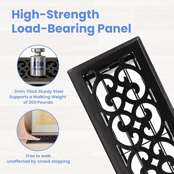 4x12 Inches 4 Pack Heavy Duty Walkable Floor Register - Easy Adjust Air Supply Lever Decorative Floor Vent Covers, Charlotte