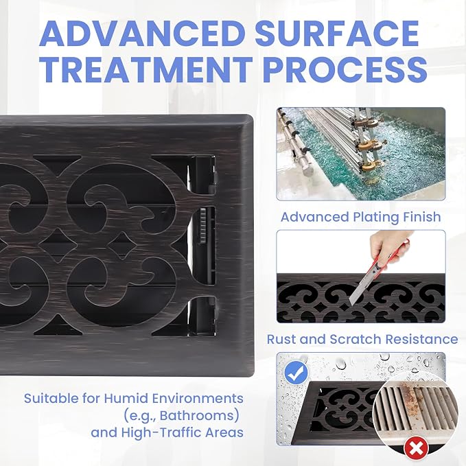 4x12 Inches 4 Pack Heavy Duty Walkable Floor Register - Easy Adjust Air Supply Lever Decorative Floor Vent Covers, Charlotte