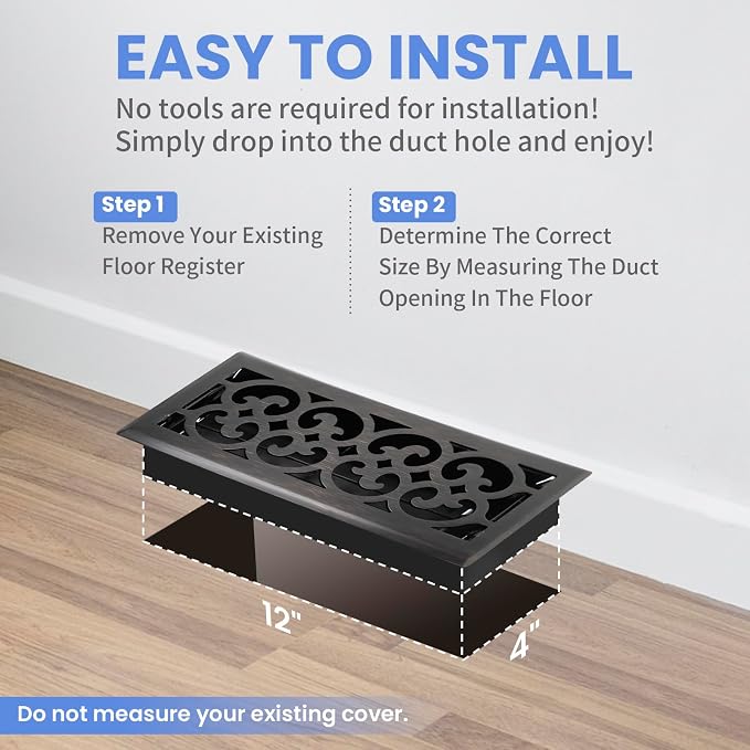 4x12 Inches 4 Pack Heavy Duty Walkable Floor Register - Easy Adjust Air Supply Lever Decorative Floor Vent Covers, Charlotte