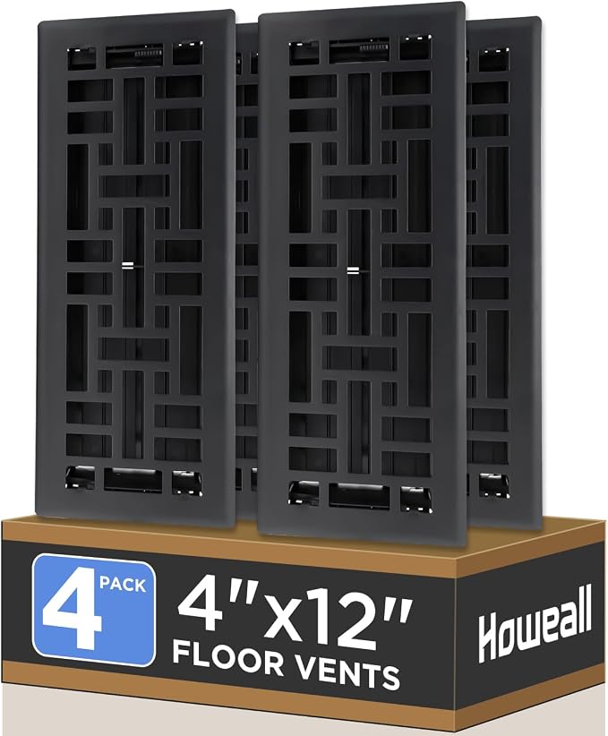 4x12 Inches 4 Pack Heavy Duty Walkable Floor Register - Easy Adjust Air Supply Lever Decorative Floor Vent Covers, Seattle