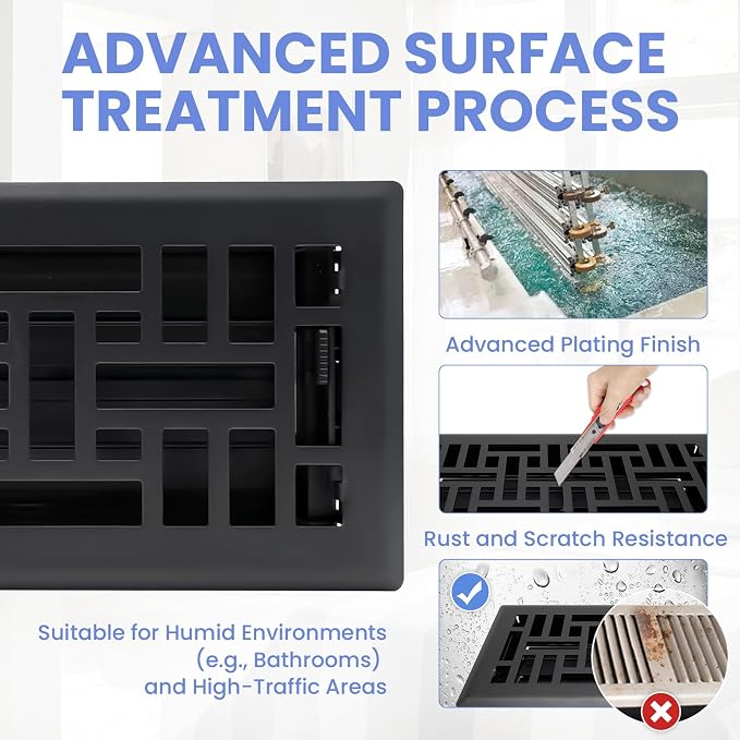 4x12 Inches 4 Pack Heavy Duty Walkable Floor Register - Easy Adjust Air Supply Lever Decorative Floor Vent Covers, Seattle