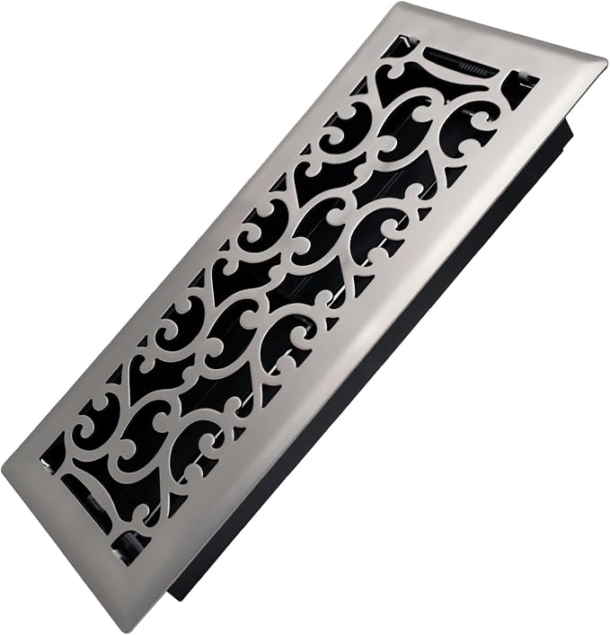 4x12 Inches Heavy Duty Walkable Floor Register - Easy Adjust Air Supply Lever Decorative Floor Vent Covers - Savannah Design