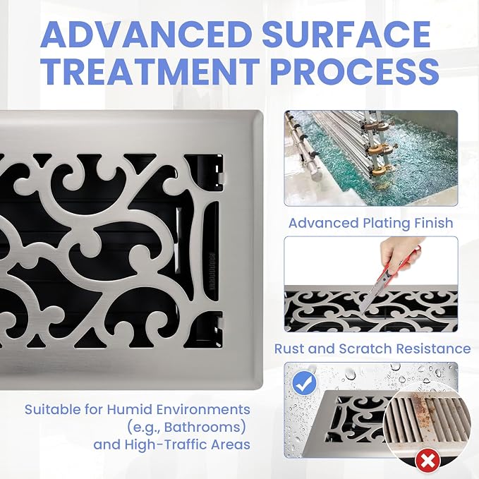 4x12 Inches Heavy Duty Walkable Floor Register - Easy Adjust Air Supply Lever Decorative Floor Vent Covers - Savannah Design