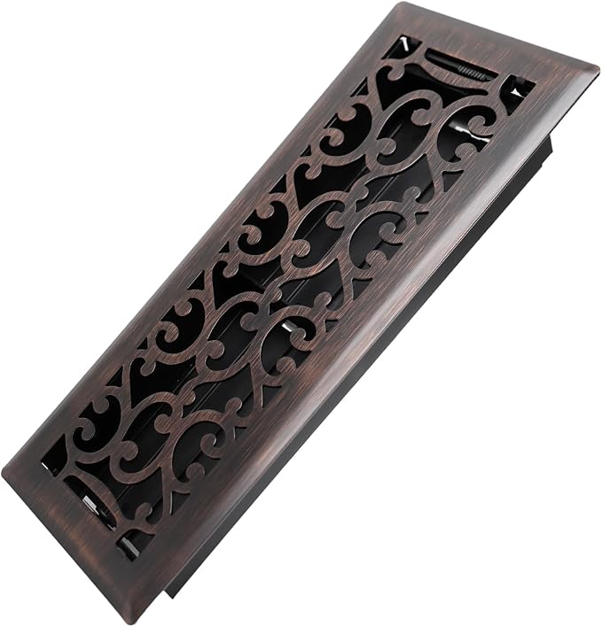4x12 Inches Heavy Duty Walkable Floor Register - Easy Adjust Air Supply Lever Decorative Floor Vent Covers - Savannah Design