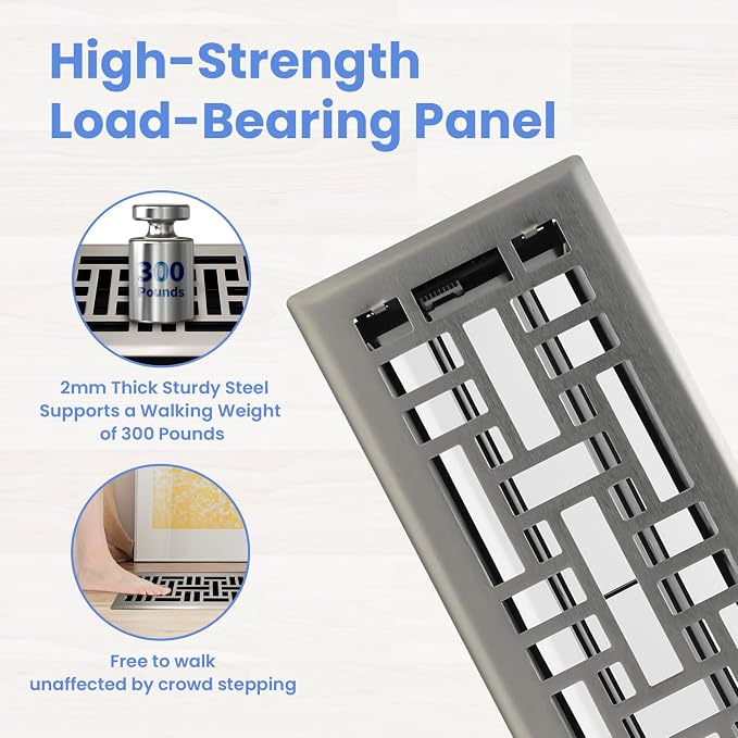 4x12 Inches Heavy Duty Walkable Floor Register Easy Adjust Air Supply Lever Floor Vents - Seattle Design - Vent Cover for