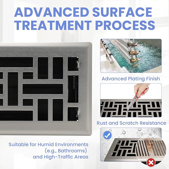 4x12 Inches Heavy Duty Walkable Floor Register Easy Adjust Air Supply Lever Floor Vents - Seattle Design - Vent Cover for