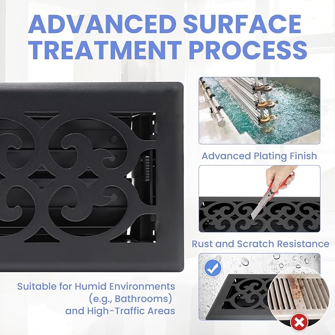 4x12 Inches Heavy Duty Walkable Floor Register Easy Adjust Air Supply Lever Floor Vents - Charlotte Design - Vent Cover for