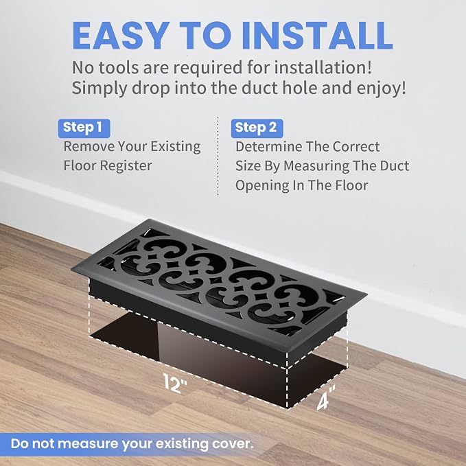 4x12 Inches Heavy Duty Walkable Floor Register Easy Adjust Air Supply Lever Floor Vents - Charlotte Design - Vent Cover for