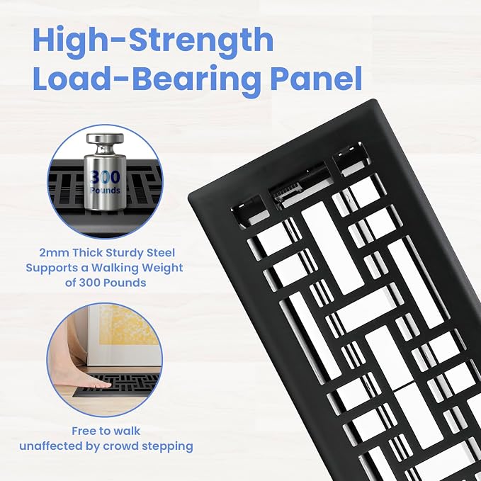 4x12 Inches Heavy Duty Walkable Floor Register Easy Adjust Air Supply Lever Floor Vents - Seattle Design - Vent Cover for
