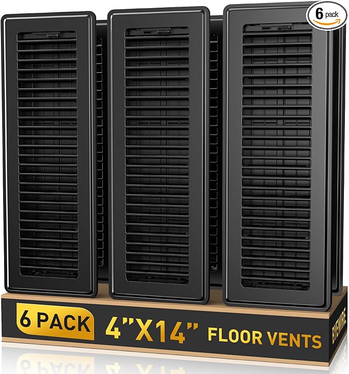 4x14 Floor Register 6-Pack, Heavy Duty Steel Walkable Vent Covers for Home Floor, Adjustable Quiet Airflow Vent Grill