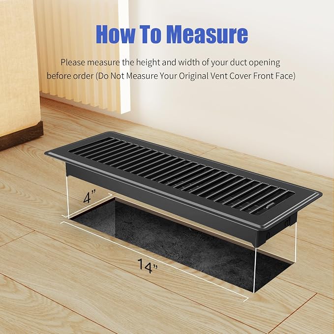 4x14 Floor Register 6-Pack, Heavy Duty Steel Walkable Vent Covers for Home Floor, Adjustable Quiet Airflow Vent Grill