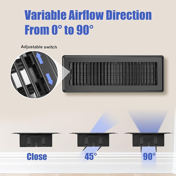 4x14 Floor Register 6-Pack, Heavy Duty Steel Walkable Vent Covers for Home Floor, Adjustable Quiet Airflow Vent Grill