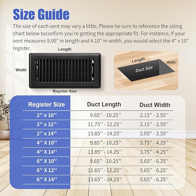 4x14 Floor Register 6-Pack, Heavy Duty Steel Walkable Vent Covers for Home Floor, Adjustable Quiet Airflow Vent Grill