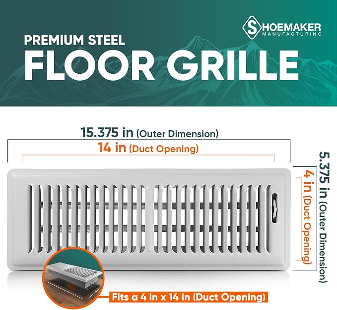 4x14 Floor Register – Cement Gray Heavy Duty Metal Floor Vent Cover for Home Floors - Premium Forced Air Vent Covers