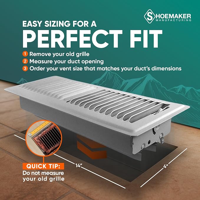4x14 Floor Register – Cement Gray Heavy Duty Metal Floor Vent Cover for Home Floors - Premium Forced Air Vent Covers