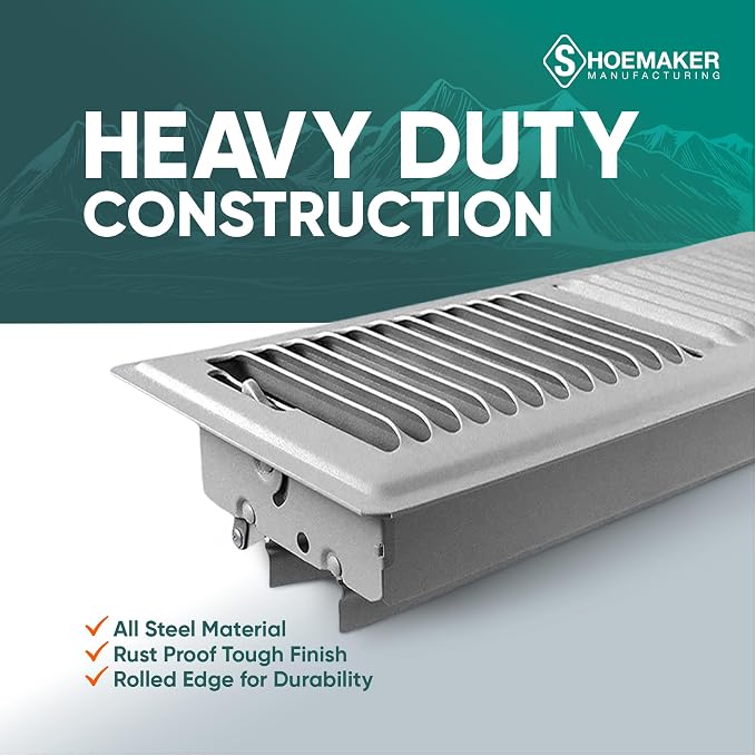 4x14 Floor Register – Cement Gray Heavy Duty Metal Floor Vent Cover for Home Floors - Premium Forced Air Vent Covers