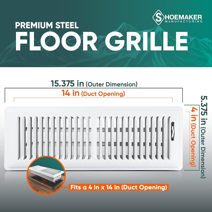 4x14 Floor Register – Soft White Heavy Duty Metal Floor Vent Cover for Home Floors - Premium Forced Air Vent, alternate view