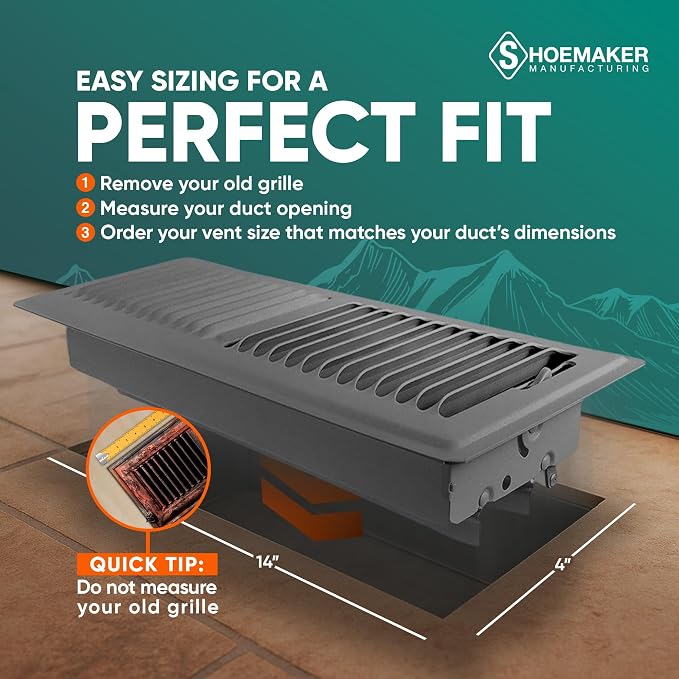 4x14 Floor Register – Storm Gray Heavy Duty Metal Floor Vent Cover for Home Floors - Premium Forced Air Vent Covers