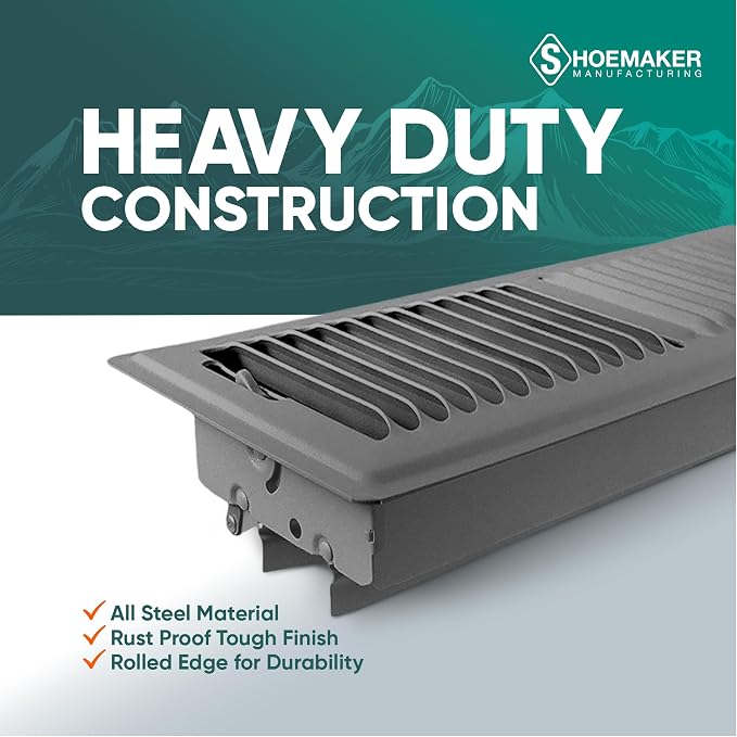 4x14 Floor Register – Storm Gray Heavy Duty Metal Floor Vent Cover for Home Floors - Premium Forced Air Vent Covers