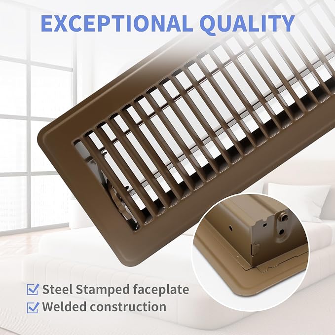 4x14 Inch Floor Register 2 Pack, Heavy Duty Steel Walkable Floor Vents - Easy Adjust Air Supply Lever - Vent Covers for Home