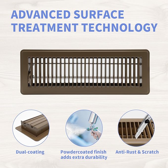 4x14 Inch Floor Register 2 Pack, Heavy Duty Steel Walkable Floor Vents - Easy Adjust Air Supply Lever - Vent Covers for Home