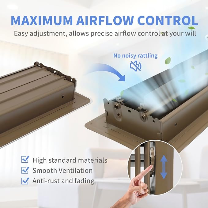 4x14 Inch Floor Register 2 Pack, Heavy Duty Steel Walkable Floor Vents - Easy Adjust Air Supply Lever - Vent Covers for Home