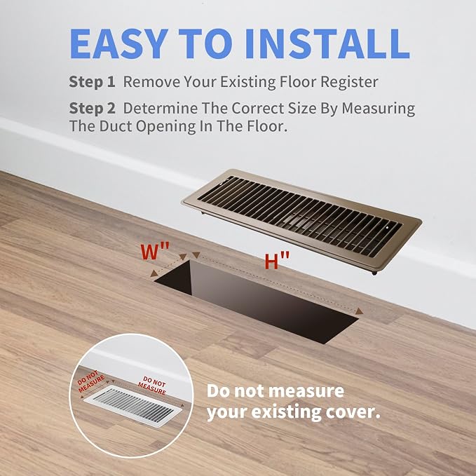 4x14 Inch Floor Register 2 Pack, Heavy Duty Steel Walkable Floor Vents - Easy Adjust Air Supply Lever - Vent Covers for Home