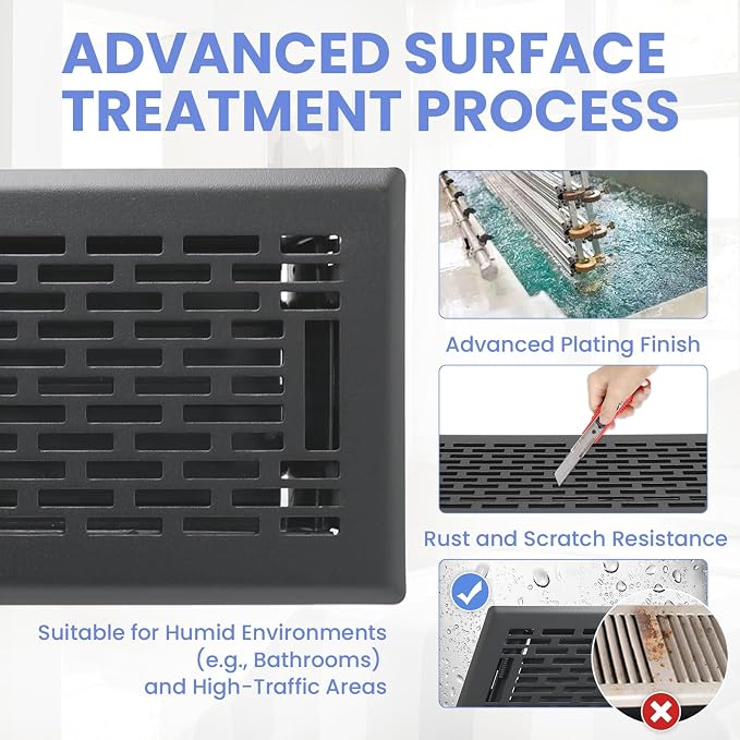 4x14 Inches 2 Pack Heavy Duty Walkable Floor Register - Easy Adjust Air Supply Lever Decorative Floor Vent Covers, Boston