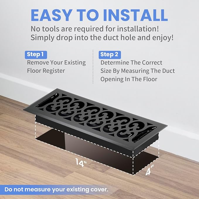 4x14 Inches 2 Pack Heavy Duty Walkable Floor Register Easy Adjust Air Supply Lever Floor Vents - Charlotte Design - Vent