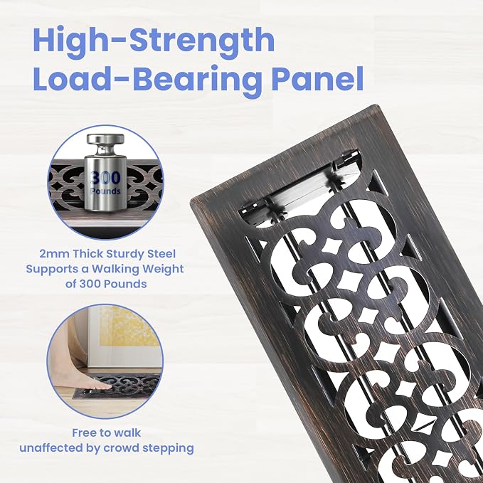 4x14 Inches Heavy Duty Walkable Floor Register Easy Adjust Air Supply Lever Floor Vents - Charlotte Design - Vent Cover for