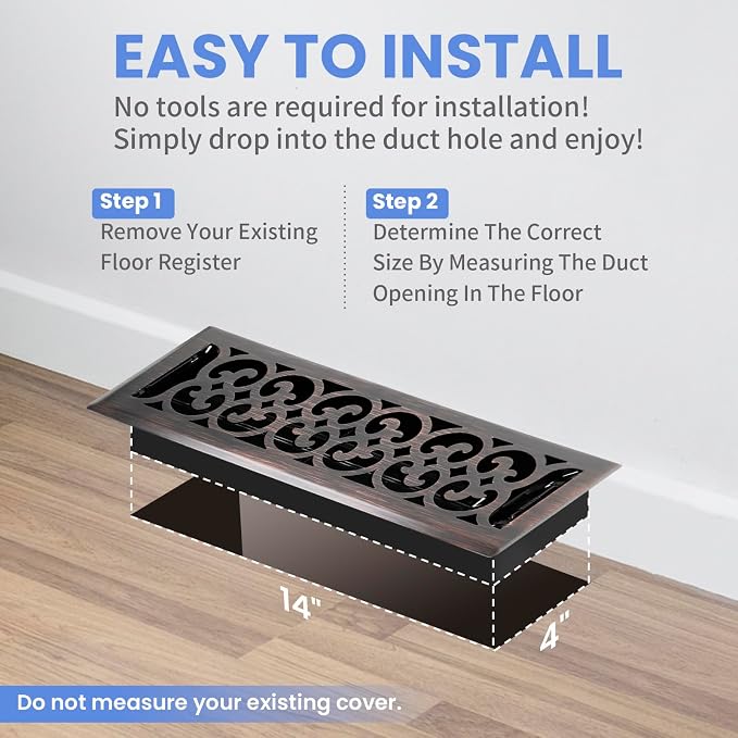 4x14 Inches Heavy Duty Walkable Floor Register Easy Adjust Air Supply Lever Floor Vents - Charlotte Design - Vent Cover for