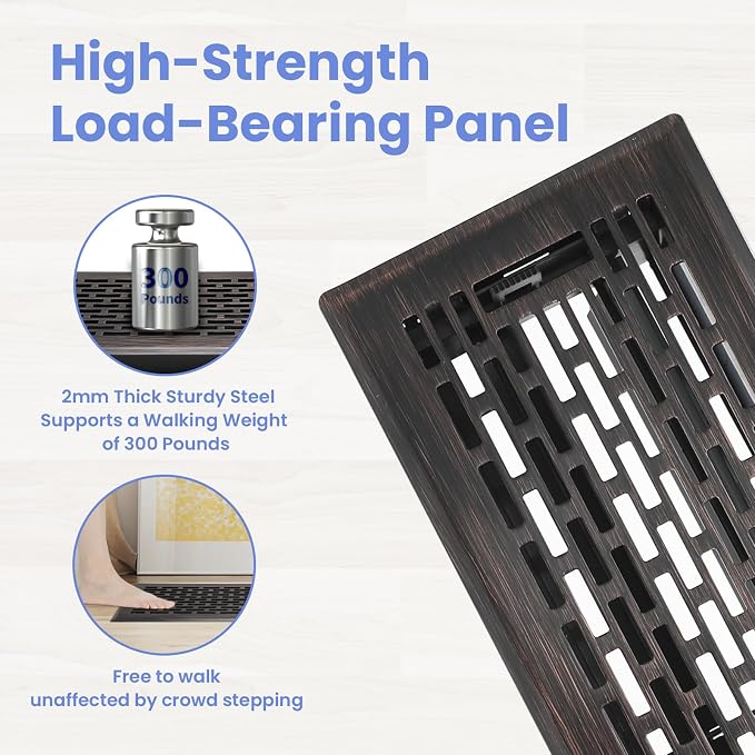 4x14 Inches Heavy Duty Walkable Floor Register - Easy Adjust Air Supply Lever Decorative Floor Vent Covers, Boston Design
