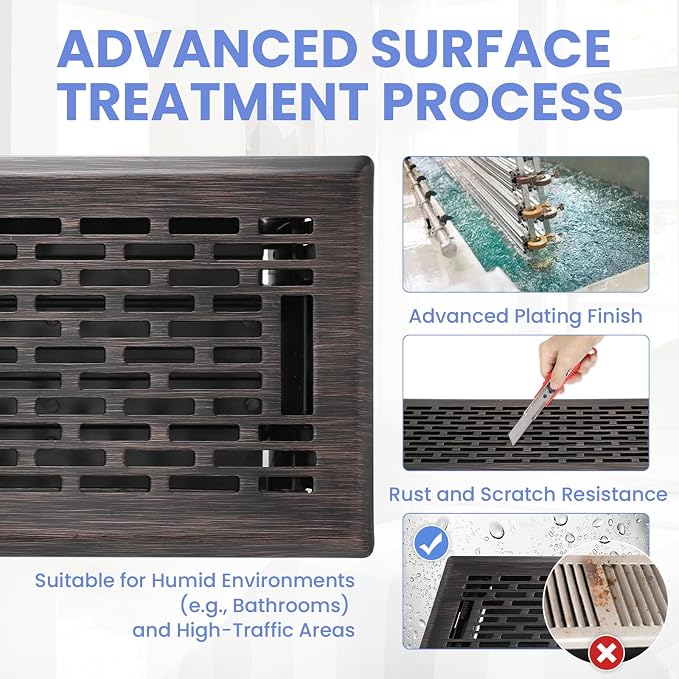 4x14 Inches Heavy Duty Walkable Floor Register - Easy Adjust Air Supply Lever Decorative Floor Vent Covers, Boston Design