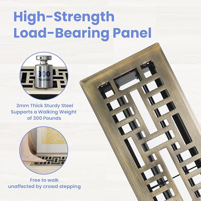 4x14 Inches Heavy Duty Walkable Floor Register Easy Adjust Air Supply Lever Floor Vents - Seattle Design - Vent Cover for