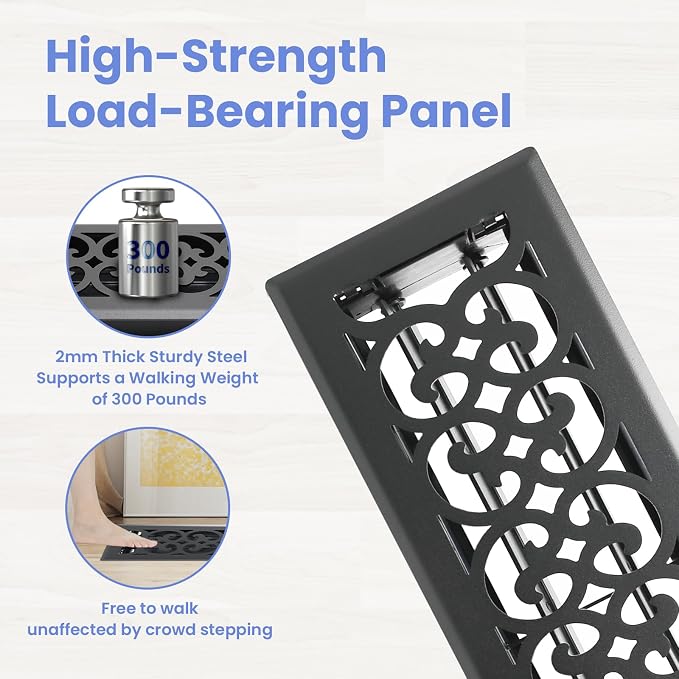 4x14 Inches Heavy Duty Walkable Floor Register Easy Adjust Air Supply Lever Floor Vents - Charlotte Design - Vent Cover for