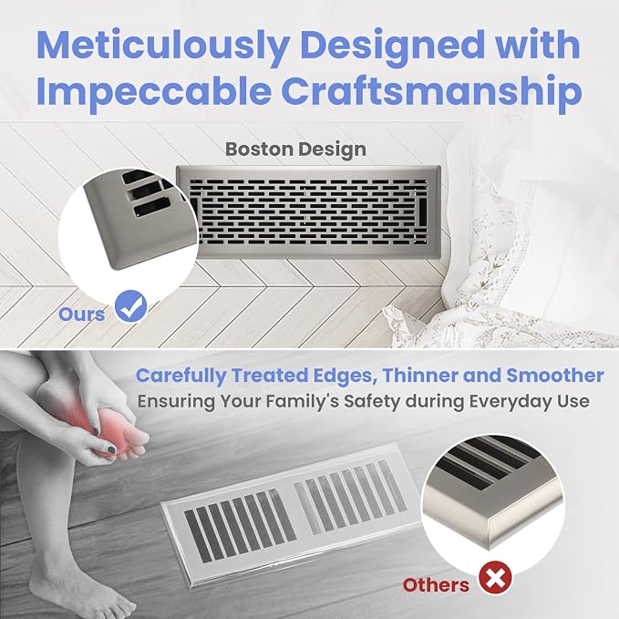 4x14 Inches Heavy Duty Walkable Floor Register - Easy Adjust Air Supply Lever Decorative Floor Vent Covers, Boston Design