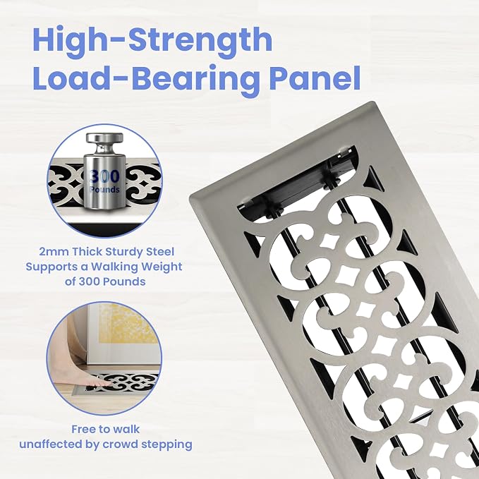 4x14 Inches Heavy Duty Walkable Floor Register Easy Adjust Air Supply Lever Floor Vents - Charlotte Design - Vent Cover for