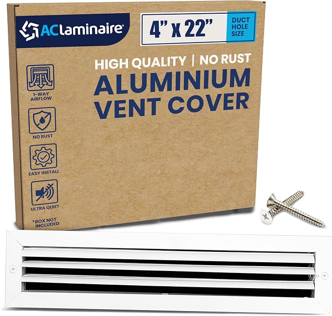 4x22 Inch (Duct Opening) Aluminum 1-Way Air Flow Vent – HVAC Vent Cover for Wall or Ceiling – Quiet HVAC Wall Register with