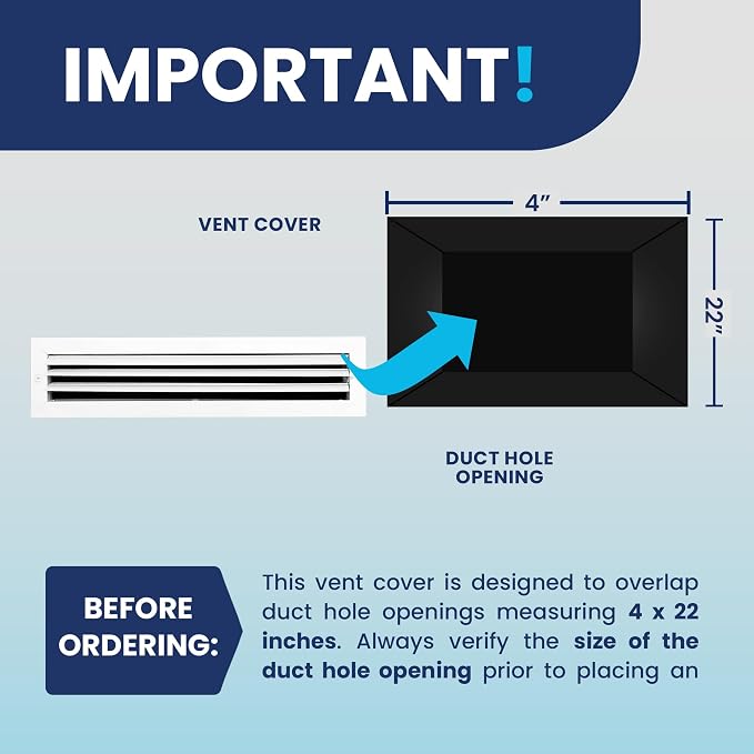 4x22 Inch (Duct Opening) Aluminum 1-Way Air Flow Vent – HVAC Vent Cover for Wall or Ceiling – Quiet HVAC Wall Register with