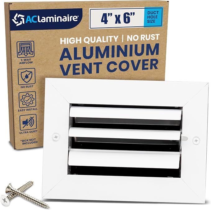 4x6 Inch (Duct Opening) Aluminum 1-Way Air Flow Vent – HVAC Vent Cover for Wall or Ceiling – Quiet HVAC Wall Register with